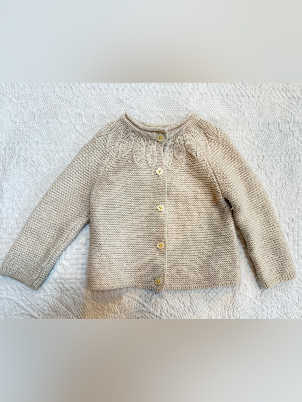 Mini Boden Cardigan Sweater Baby Girls 6-9 Months Button Up Oatmeal Ivory